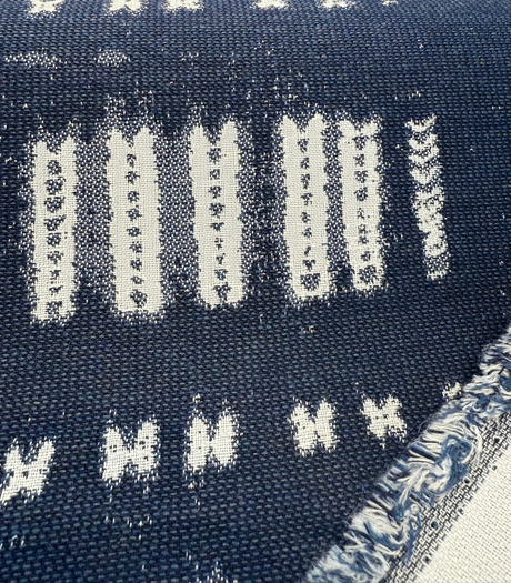 Sunbrella Keval Tribal Indigo Blue 145655-0001 Solution-Dyed Acrylic Fabric - Indigo Blue Tribal Geometric Pattern, 55" Width (1 Yard)