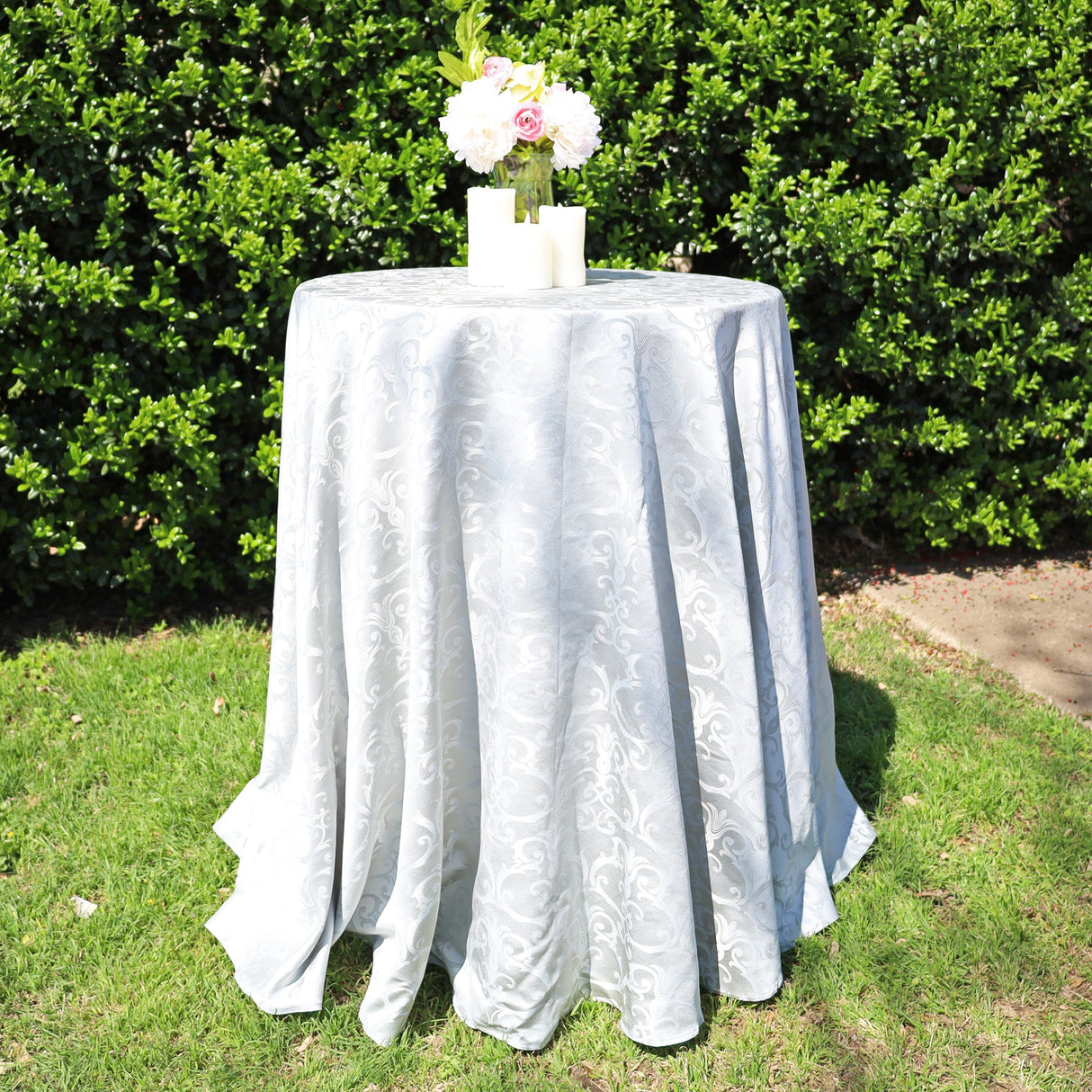Round Polyester Tablecloth 120" Versailles Chopin Damask White