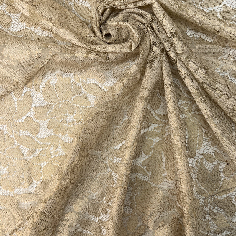Cotton Viscose Lace Floral Golden Beige