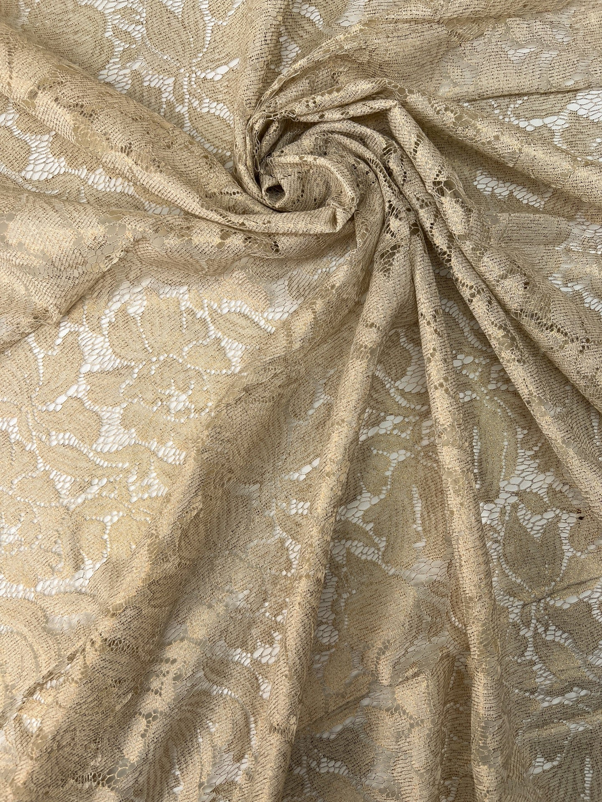 Cotton Viscose Lace Floral Golden Beige