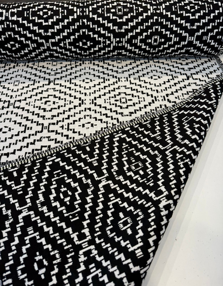 Sunbrella Capra Classic Acrylic Fabric - Black Geometric Diamond Pattern, 54" Width (1 Yard)