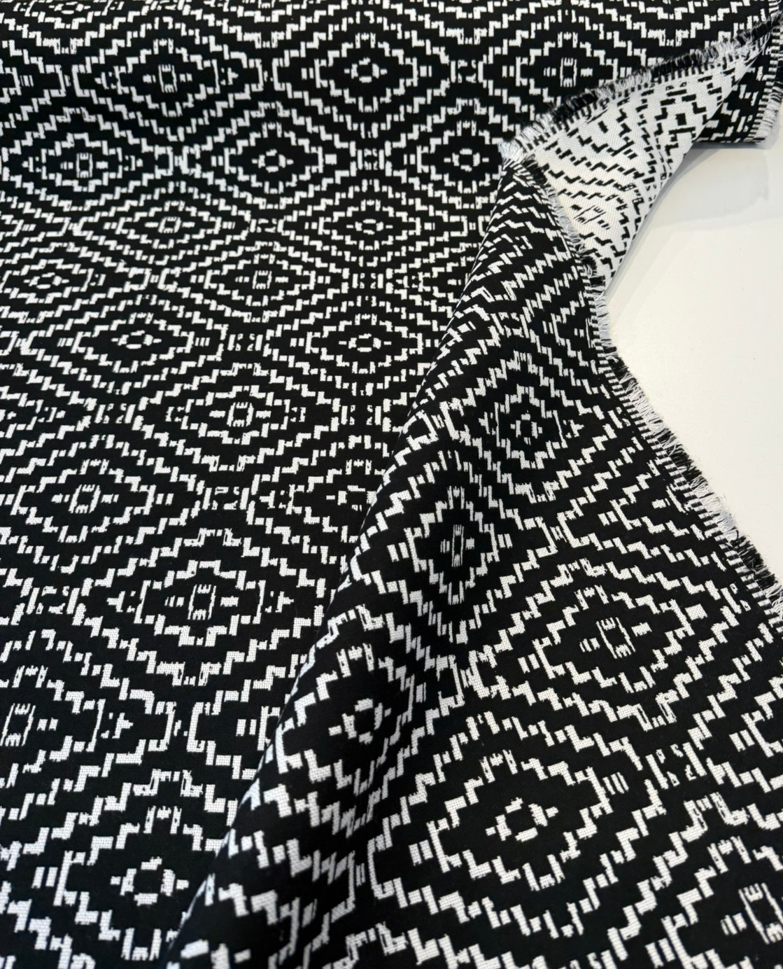 Sunbrella Capra Classic Acrylic Fabric - Black Geometric Diamond Pattern, 54" Width (1 Yard)