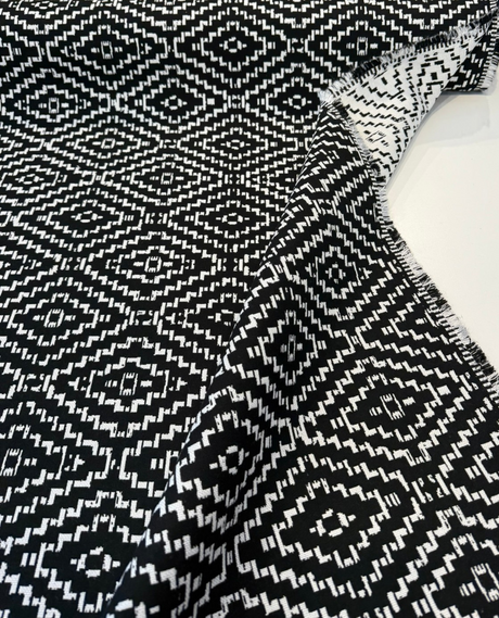 Sunbrella Capra Classic Acrylic Fabric - Black Geometric Diamond Pattern, 54" Width (1 Yard)