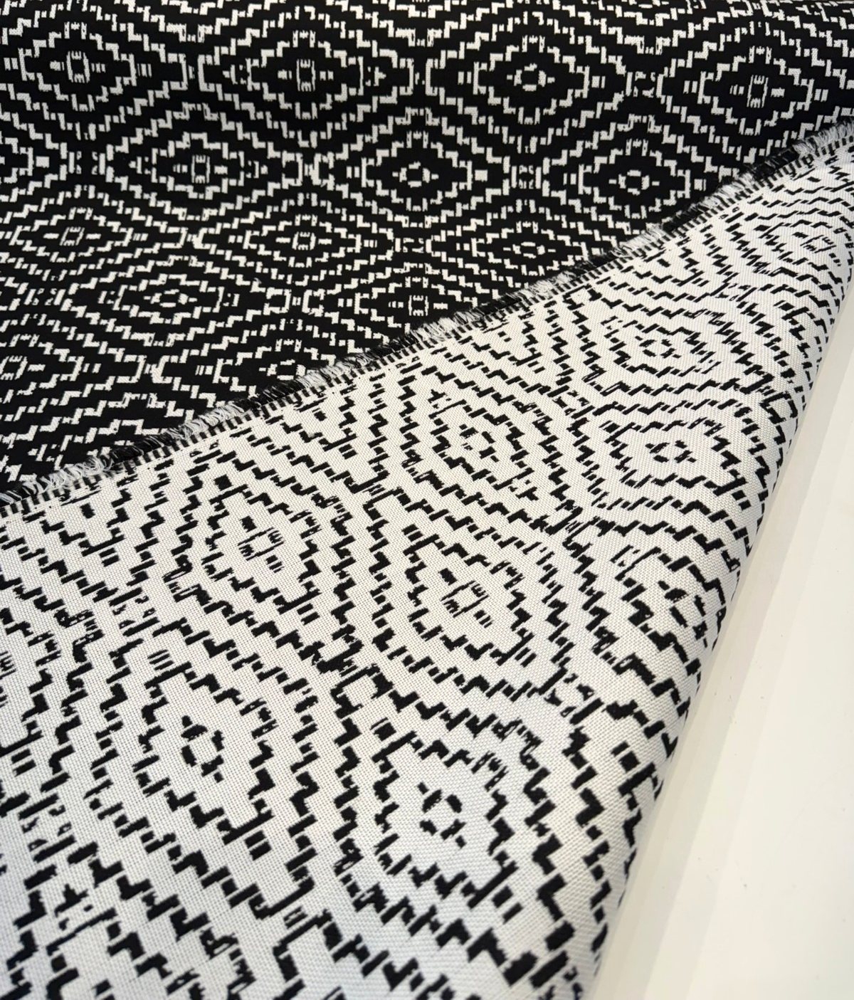 Sunbrella Capra Classic Acrylic Fabric - Black Geometric Diamond Pattern, 54" Width (1 Yard)