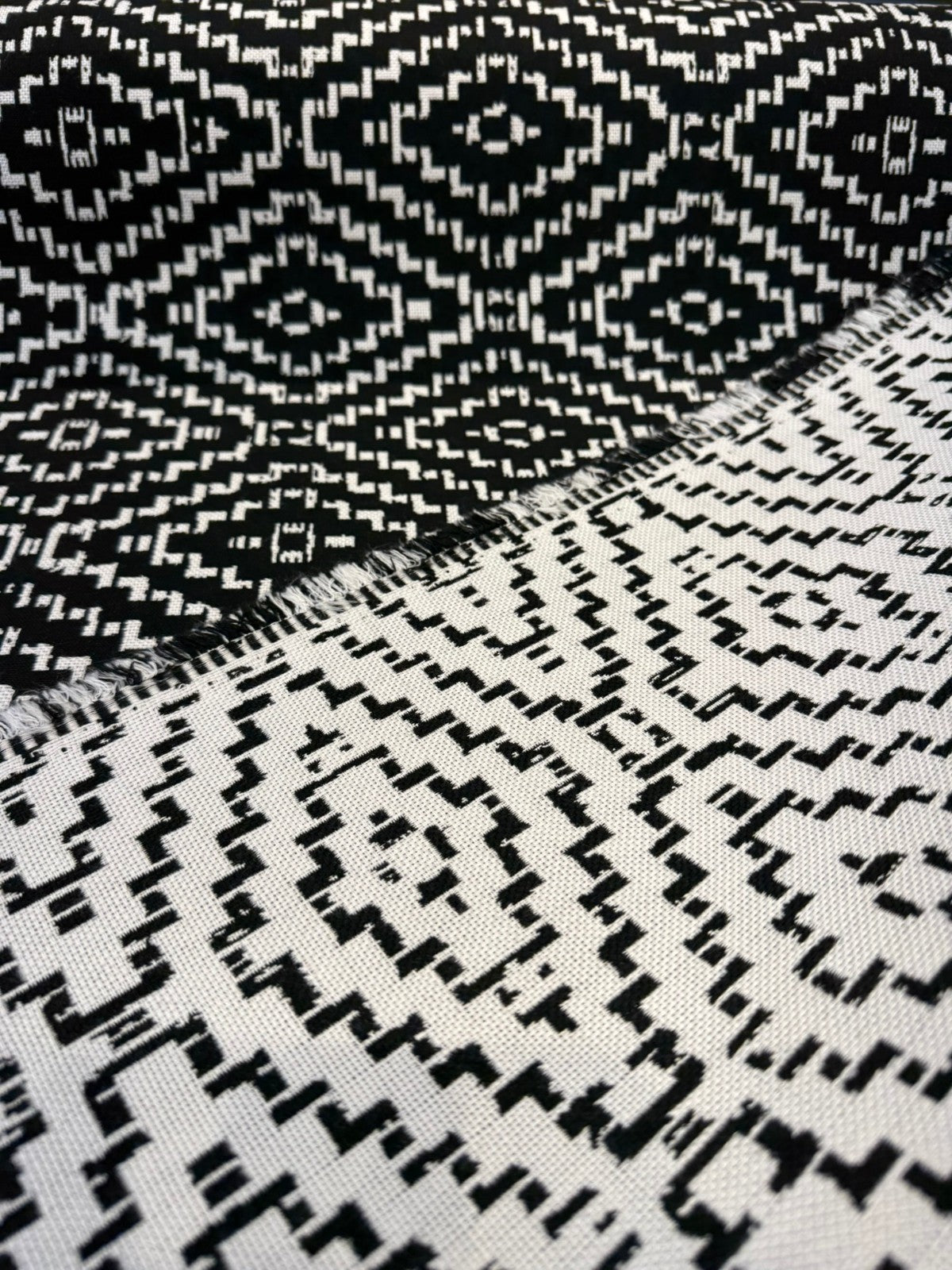 Sunbrella Capra Classic Acrylic Fabric - Black Geometric Diamond Pattern, 54" Width (1 Yard)