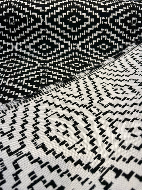 Sunbrella Capra Classic Acrylic Fabric - Black Geometric Diamond Pattern, 54" Width (1 Yard)