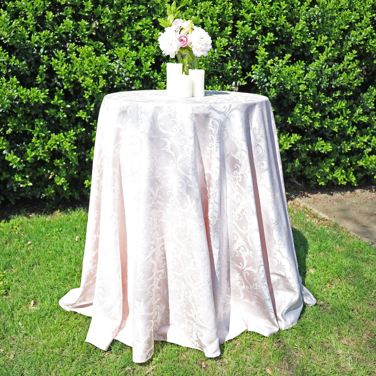 Round Polyester Tablecloth 120" Versailles Chopin Damask Blush Pink/Rose Gold