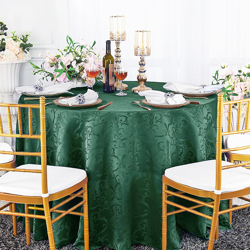 Round Polyester Tablecloth 132" Versailles Chopin Damask Hunter Green/Holly Green