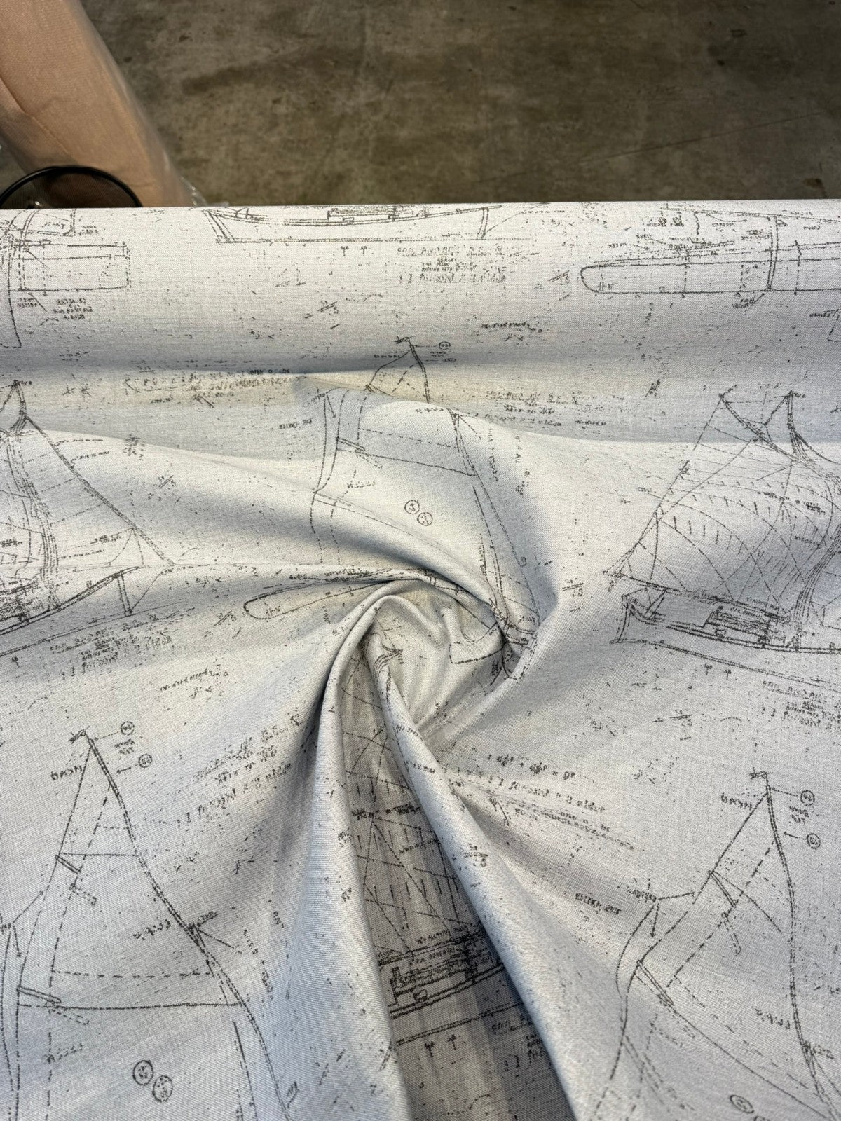 Sunbrella Point Of Sail Sunbrella Acrylic Fabric - Blue Sky Nautical Sailboat Sketch, 54" Width (1 Yard)