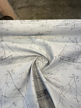Sunbrella Point Of Sail Sunbrella Acrylic Fabric - Blue Sky Nautical Sailboat Sketch, 54" Width (1 Yard)