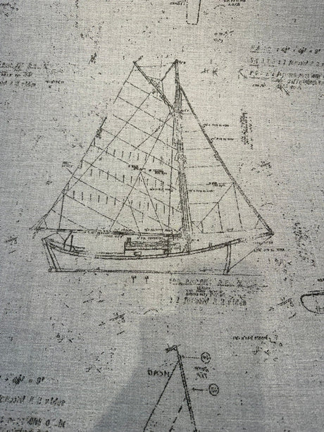 Sunbrella Point Of Sail Sunbrella Acrylic Fabric - Blue Sky Nautical Sailboat Sketch, 54" Width (1 Yard)