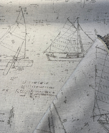 Sunbrella Point Of Sail Sunbrella Acrylic Fabric - Blue Sky Nautical Sailboat Sketch, 54" Width (1 Yard)