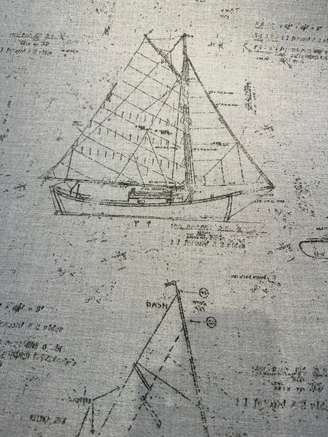 Sunbrella Point Of Sail Sunbrella Acrylic Fabric - Blue Sky Nautical Sailboat Sketch, 54" Width (1 Yard)