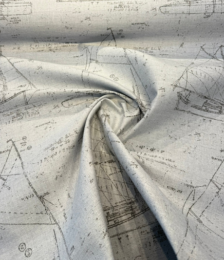 Sunbrella Point Of Sail Sunbrella Acrylic Fabric - Blue Sky Nautical Sailboat Sketch, 54" Width (1 Yard)