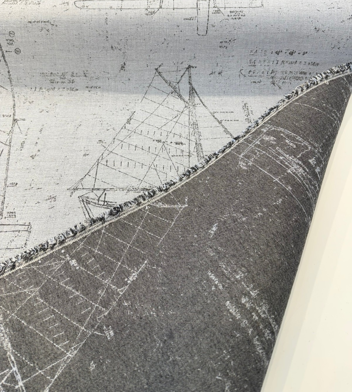 Sunbrella Point Of Sail Sunbrella Acrylic Fabric - Blue Sky Nautical Sailboat Sketch, 54" Width (1 Yard)