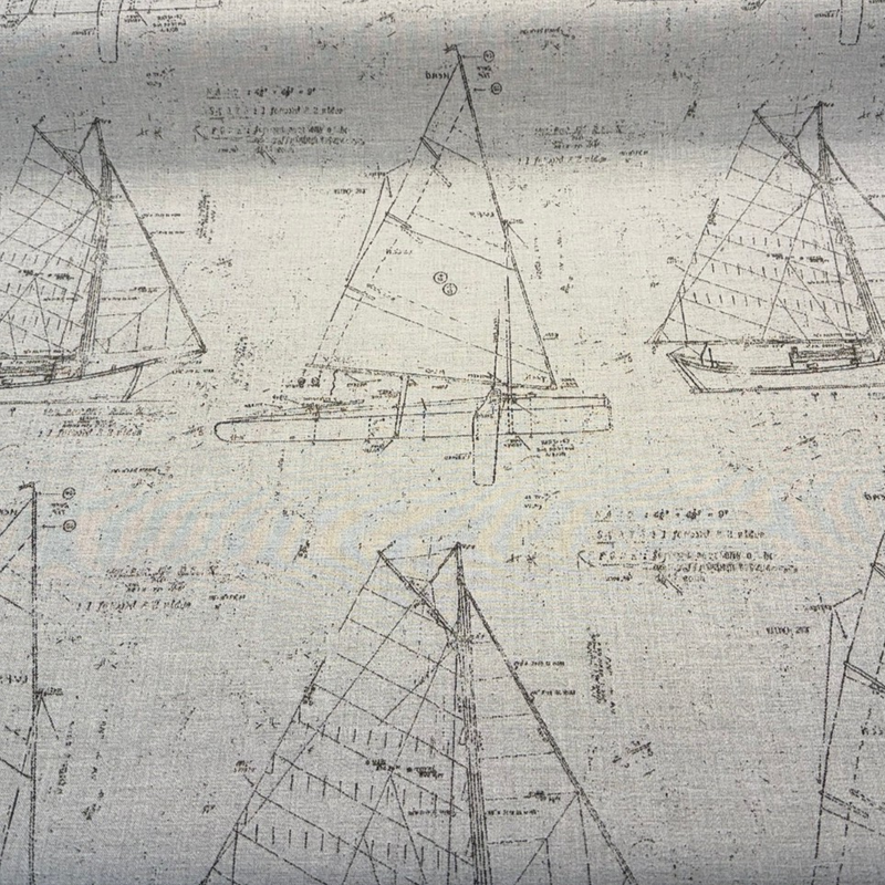 Sunbrella Point Of Sail Sunbrella Acrylic Fabric - Blue Sky Nautical Sailboat Sketch, 54" Width (1 Yard)