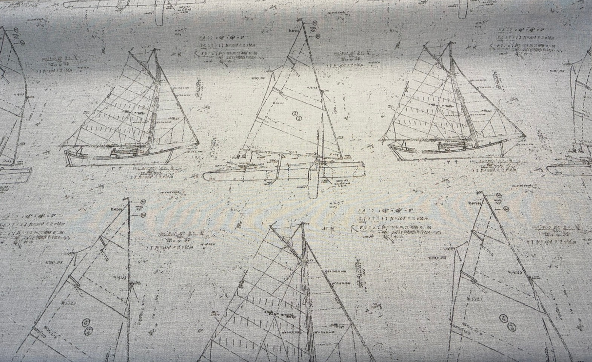 Sunbrella Point Of Sail Sunbrella Acrylic Fabric - Blue Sky Nautical Sailboat Sketch, 54" Width (1 Yard)