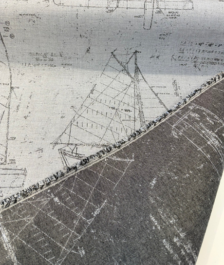 Sunbrella Point Of Sail Sunbrella Acrylic Fabric - Blue Sky Nautical Sailboat Sketch, 54" Width (1 Yard)