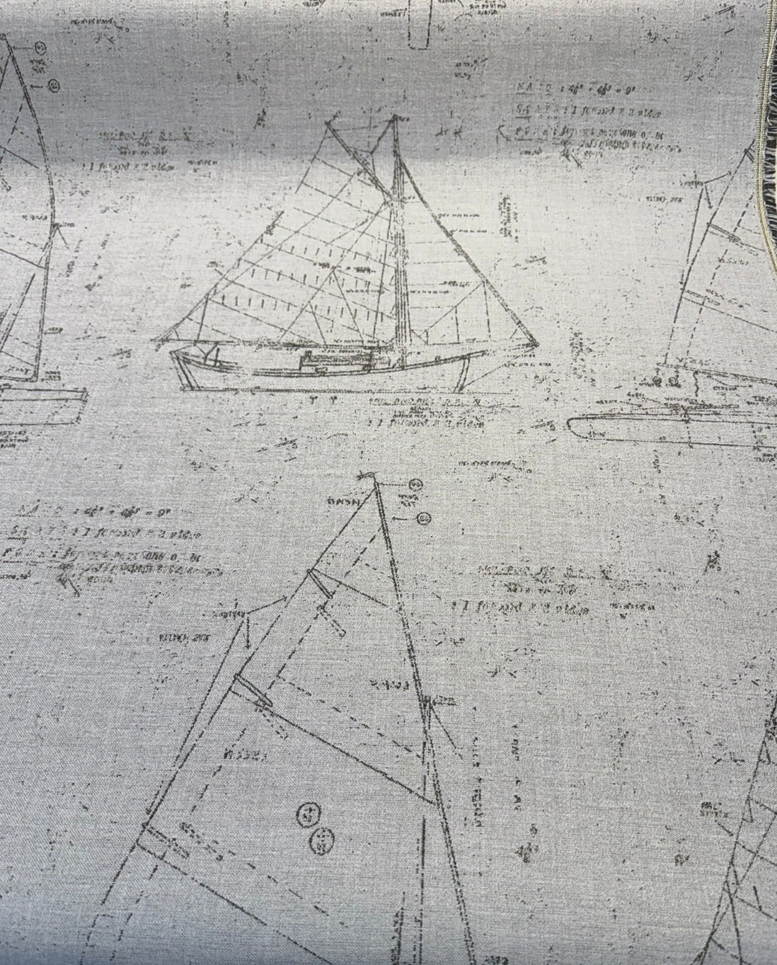 Sunbrella Point Of Sail Sunbrella Acrylic Fabric - Blue Sky Nautical Sailboat Sketch, 54" Width (1 Yard)