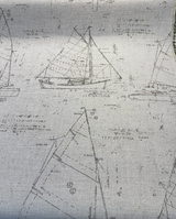 Sunbrella Point Of Sail Sunbrella Acrylic Fabric - Blue Sky Nautical Sailboat Sketch, 54" Width (1 Yard)