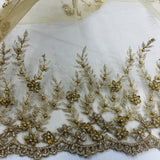 1 Yard Beaded Lace Fabric Embroidered, 100% Polyester Net Mesh, Elegant Textile for Fashion & Crafts