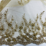 1 Yard Silver Beaded Lace Fabric Embroidered on Polyester Net Mesh Floral Sequin Design 50 Inch Width