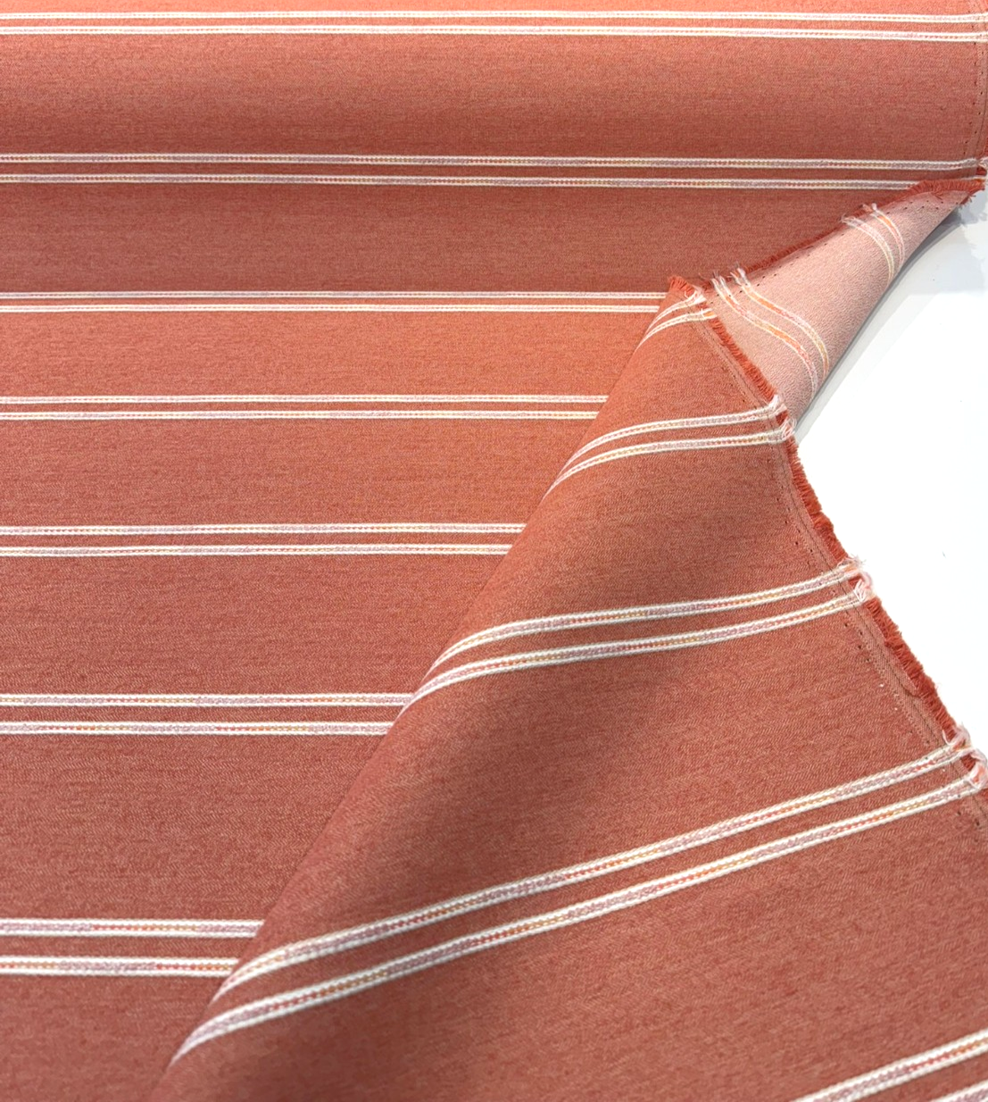Wayward Papaya Sunbrella Acrylic Fabric - Papaya Pink/Soft Cream Stripe, 54" Width (1 Yard)
