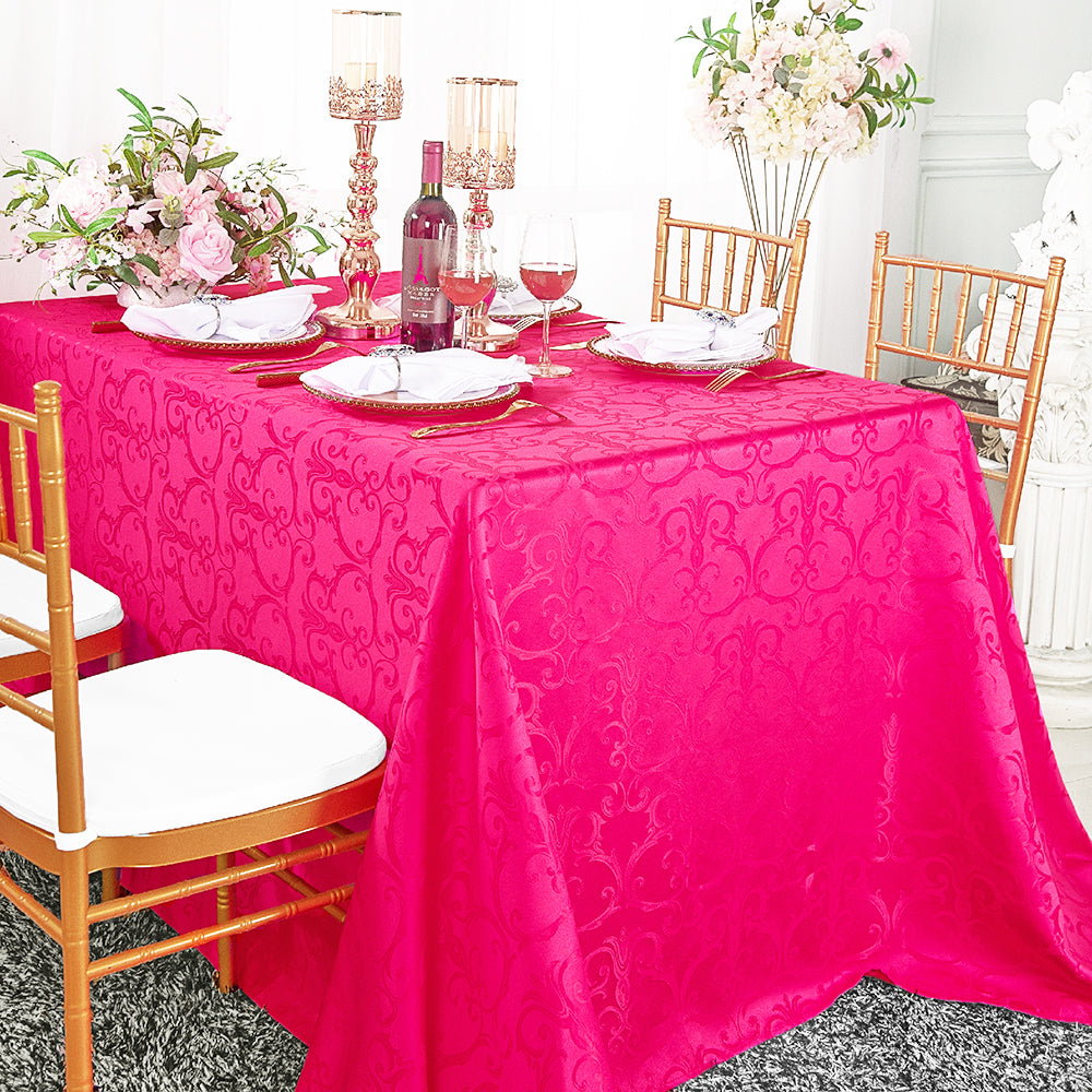 Rectangular Polyester Tablecloth 90x156 Versailles Chopin Damask Fuchsia