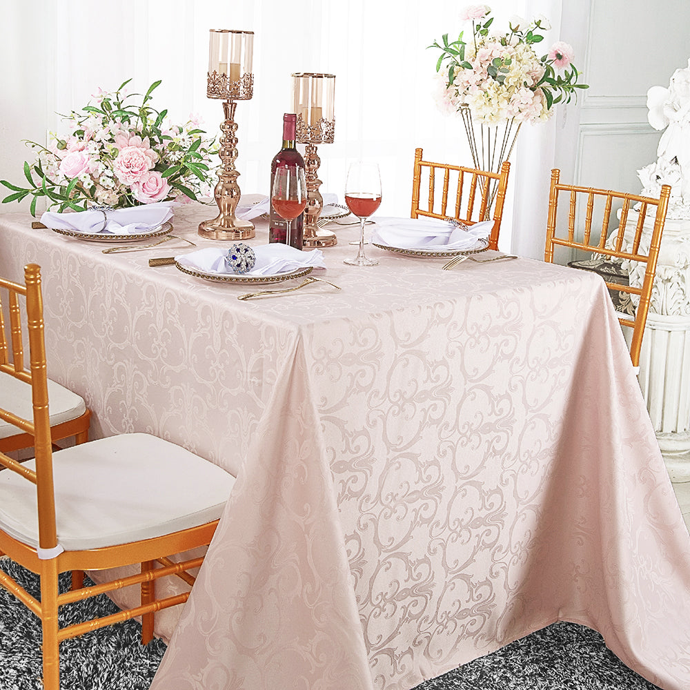 Rectangular Damask Jacquard Polyester Tablecloth 90x132 Blush Pink