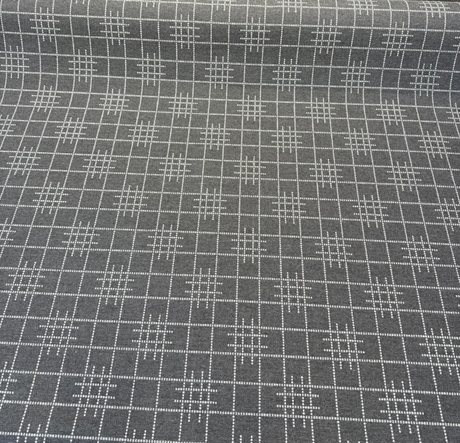 Sunbrella Pindler Gridlock Solution Dyed Acrylic Fabric - Charcoal Gray Geometric Pattern, 54" Width (1 Yard)