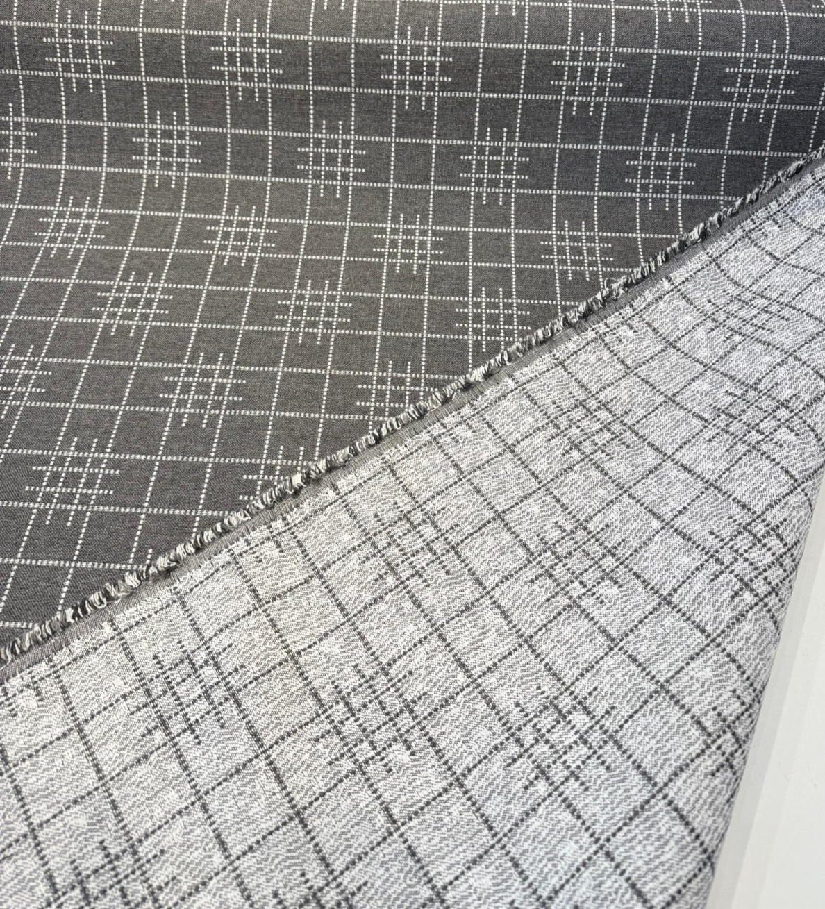 Sunbrella Pindler Gridlock Solution Dyed Acrylic Fabric - Charcoal Gray Geometric Pattern, 54" Width (1 Yard)