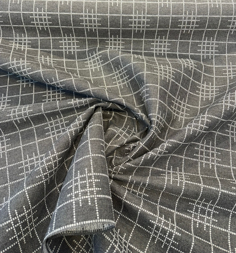 Sunbrella Pindler Gridlock Solution Dyed Acrylic Fabric - Charcoal Gray Geometric Pattern, 54" Width (1 Yard)