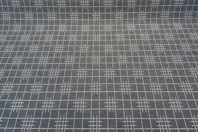 Sunbrella Pindler Gridlock Solution Dyed Acrylic Fabric - Charcoal Gray Geometric Pattern, 54" Width (1 Yard)