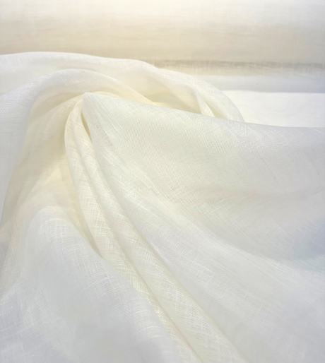 Belgian Linen Sheer Fabric - Snow White, 59" Width (1 Yard)