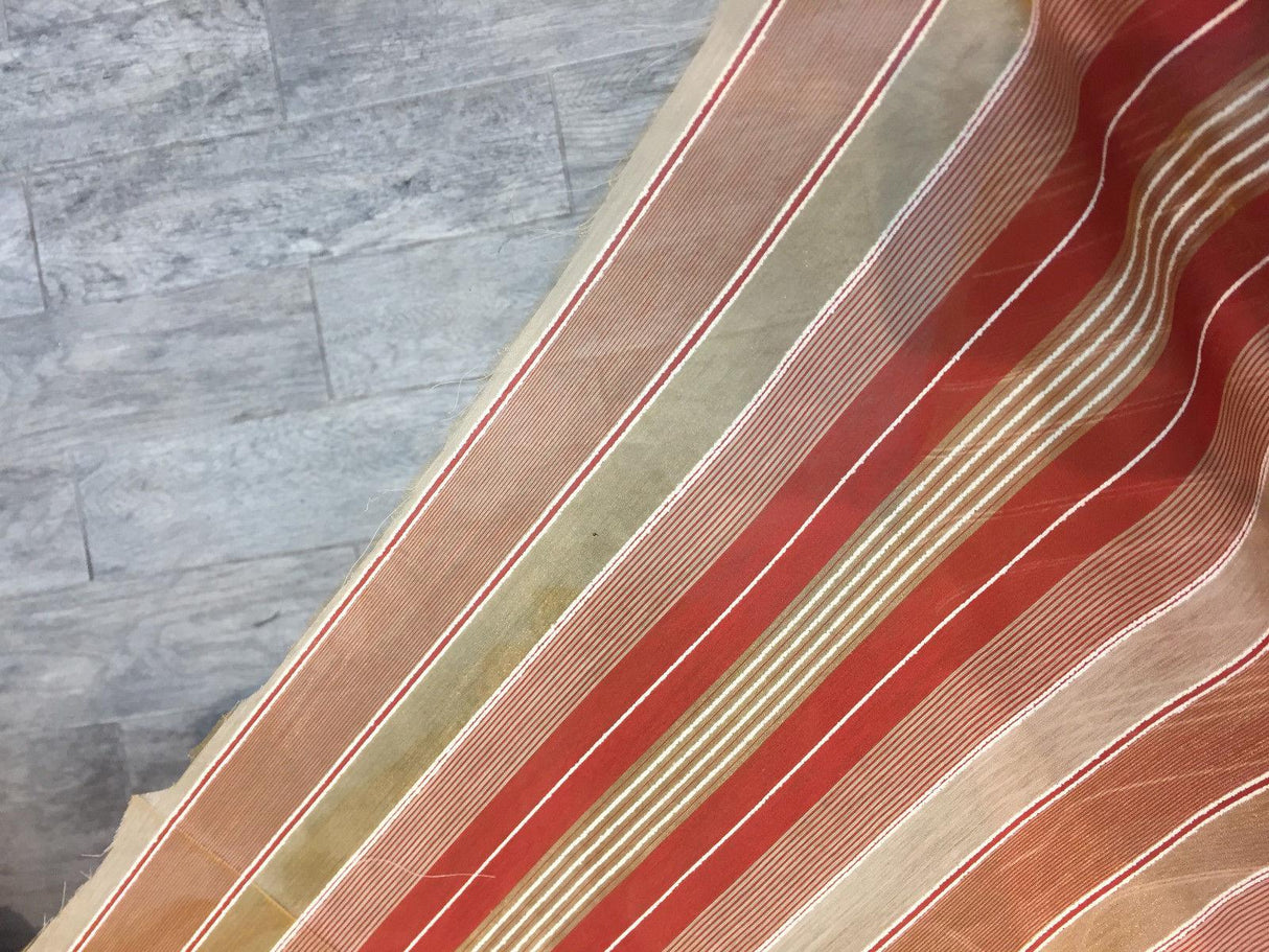 Red With Gold Sheer Beautiful Stripes Fabric - Red/Gold Stripes, 120" Width (1 Yard)