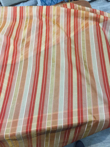 Red With Gold Sheer Beautiful Stripes Fabric - Red/Gold Stripes, 120" Width (1 Yard)