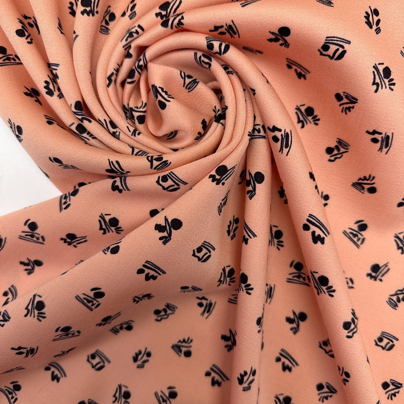 Wool Sateen Abstract Print Black Pink