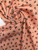 Wool Sateen Abstract Print Black Pink