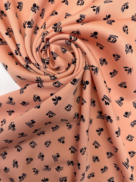 Wool Sateen Abstract Print Black Pink