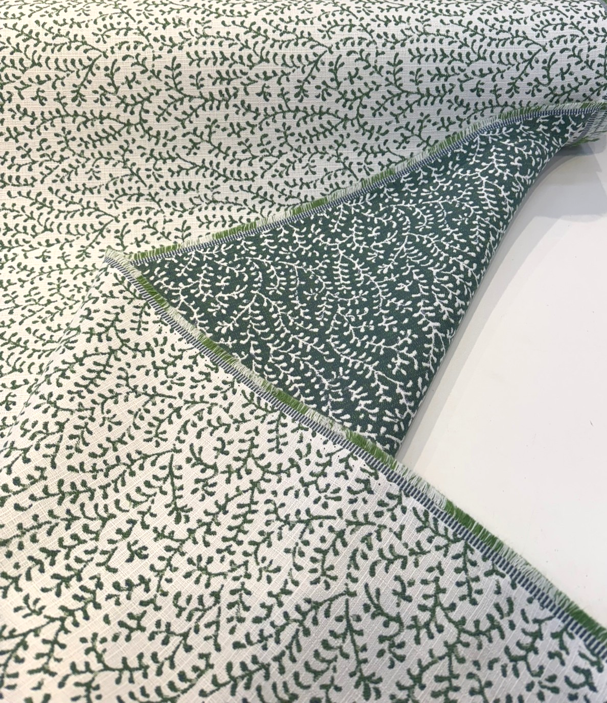 Sunbrella Eberly Jewel Acrylic Fabric - Green Vine Pattern, Railroaded, 54" Width (1 Yard)