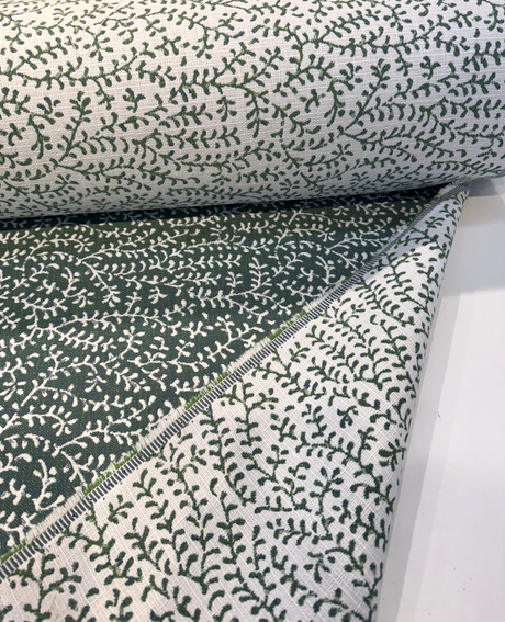 Sunbrella Eberly Jewel Acrylic Fabric - Green Vine Pattern, Railroaded, 54" Width (1 Yard)