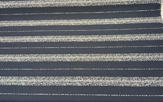 Sunbrella Alaxi Bel Air Nightfall Sunbrella Acrylic Fabric - Navy Blue, Textured White Horizontal Stripes, 54" Width (By The Yard)
