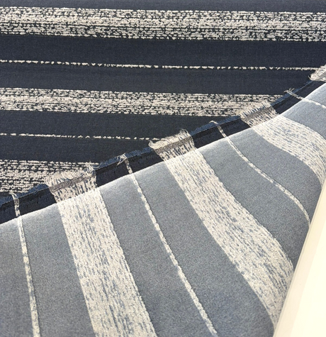 Sunbrella Alaxi Bel Air Nightfall Sunbrella Acrylic Fabric - Navy Blue, Textured White Horizontal Stripes, 54" Width (By The Yard)