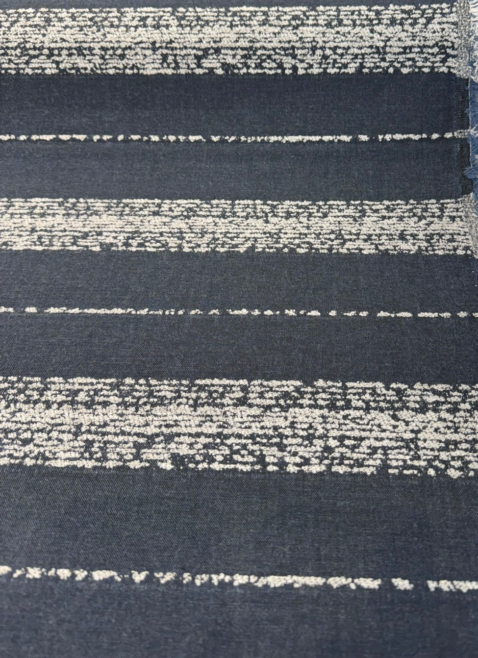 Sunbrella Alaxi Bel Air Nightfall Sunbrella Acrylic Fabric - Navy Blue, Textured White Horizontal Stripes, 54" Width (By The Yard)