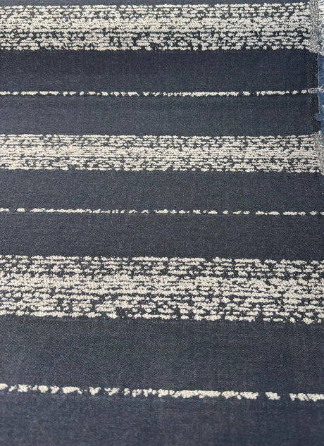 Sunbrella Alaxi Bel Air Nightfall Sunbrella Acrylic Fabric - Navy Blue, Textured White Horizontal Stripes, 54" Width (By The Yard)