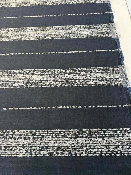 Sunbrella Alaxi Bel Air Nightfall Sunbrella Acrylic Fabric - Navy Blue, Textured White Horizontal Stripes, 54" Width (By The Yard)
