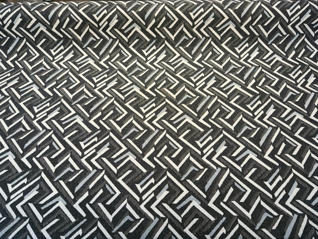 Sunbrella Kaza Charcoal Solution-Dyed Acrylic Fabric - Charcoal, Graphite, Light Gray, Off-White Geometric Pattern, 56" Width (1 Yard)