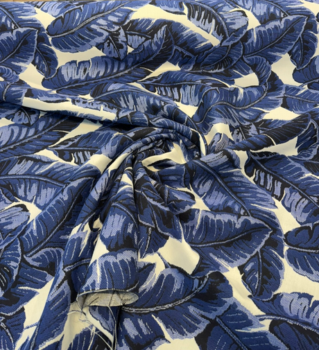Sunbrella Tropics Midnight Blue Solution-Dyed Acrylic Fabric - Midnight Blue Tropical Botanical Print, 54" Width (1 Yard)