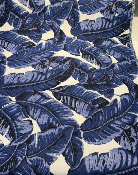 Sunbrella Tropics Midnight Blue Solution-Dyed Acrylic Fabric - Midnight Blue Tropical Botanical Print, 54" Width (1 Yard)
