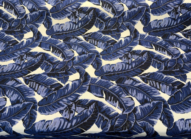 Sunbrella Tropics Midnight Blue Solution-Dyed Acrylic Fabric - Midnight Blue Tropical Botanical Print, 54" Width (1 Yard)